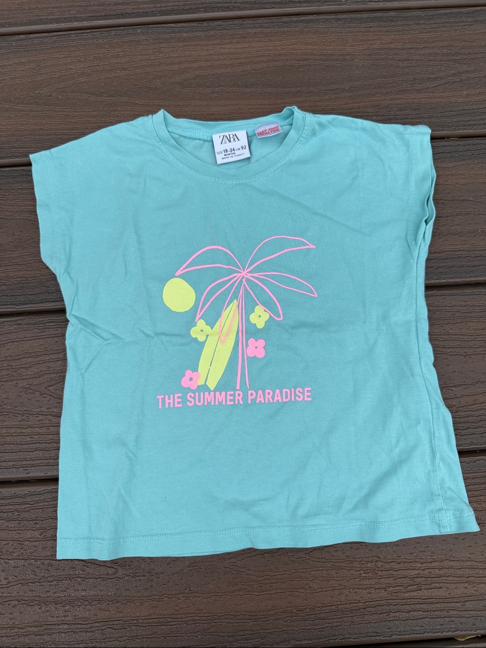 Zara Kids Mint Graphic 'The Summer Paradise' Tee with Neon Accents